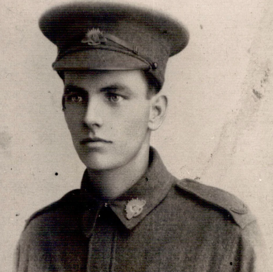 Black and White photograph of Private John Chamberlain, Grandfather of the inventor of the EMB Military Helmet.