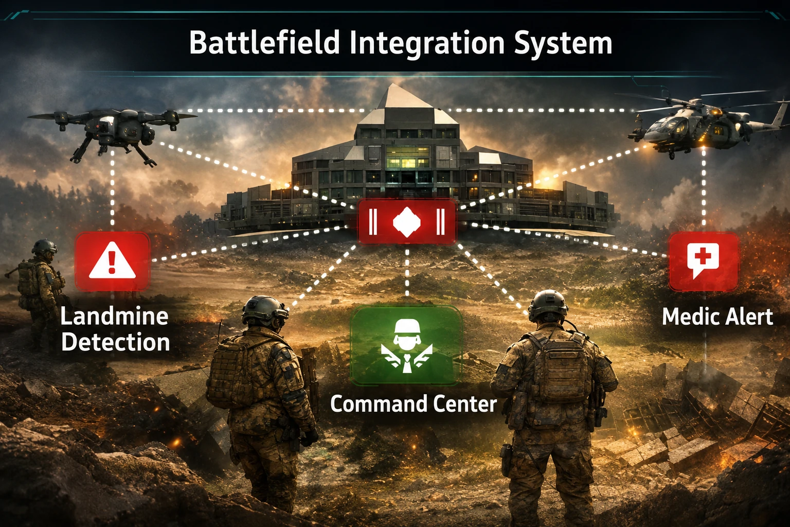 Connected Battle command system showing asset and hazard location.